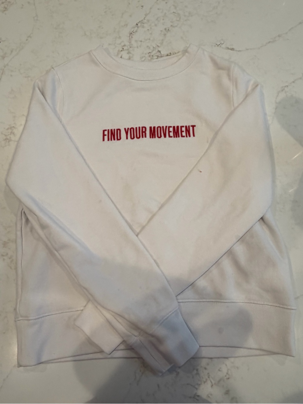Athleta White Crewneck with Red Chest Text